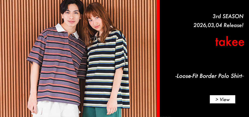 takee_Loose-Fit Border Polo Shirt